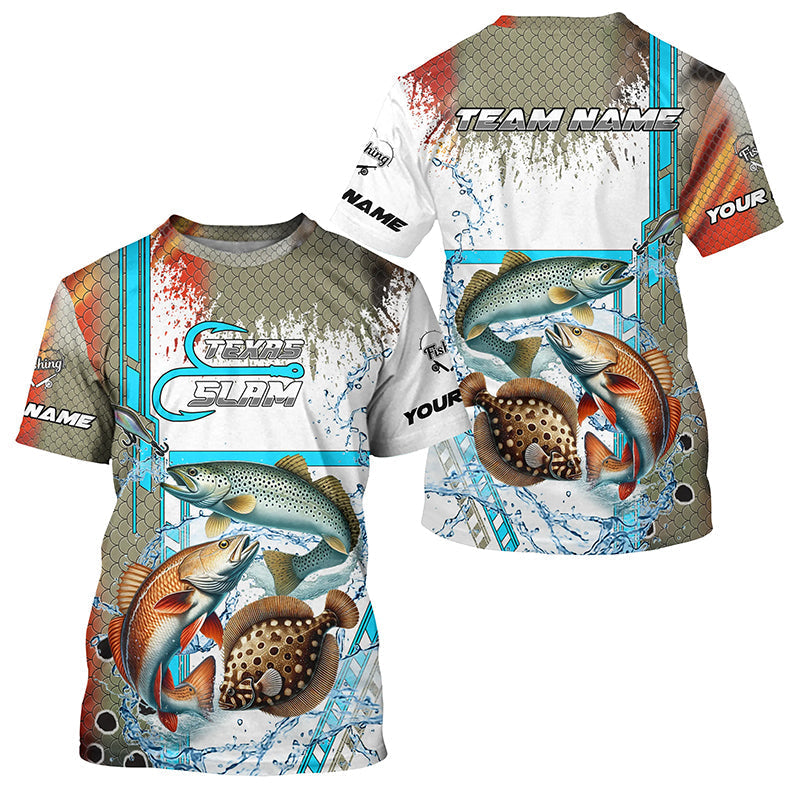 Redfish, Trout, Flounder fishing scales custom fishing team, Texas Slam fishing apparel NQS9144