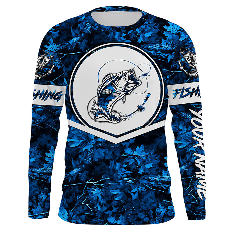 Largemouth Bass fishing blue camo personalized fishing apparel UV protection custom name fishing NQS1412