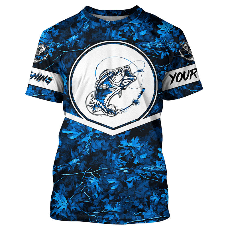 Largemouth Bass fishing blue camo personalized fishing apparel UV protection custom name fishing NQS1412