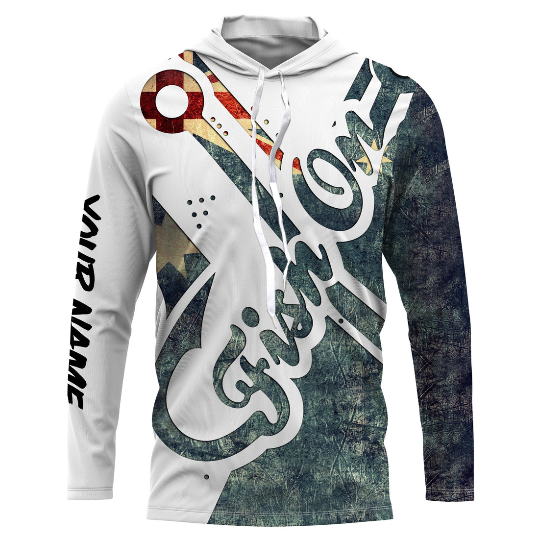Australian flag Fish on patriotic fishing UV long sleeve Custom name fishing apparel NQS3179