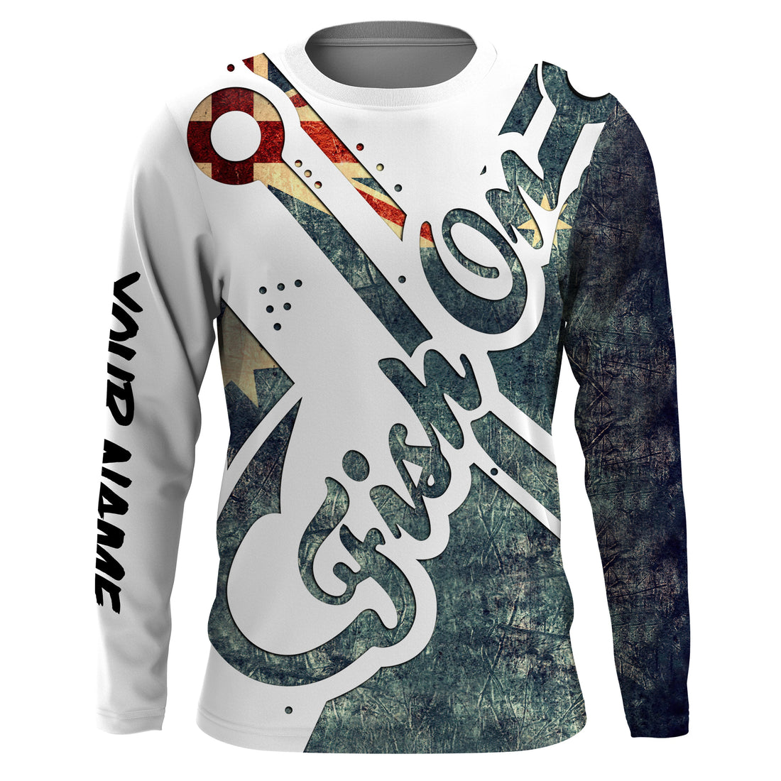 Australian flag Fish on patriotic fishing UV long sleeve Custom name fishing apparel NQS3179
