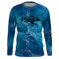 Custom blue ocean fish bone Saltwater Long sleeve Fishing UV Protection, Sea wave camo Fishing - NQS2079