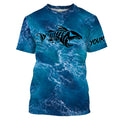 Custom blue ocean fish bone Saltwater Long sleeve Fishing UV Protection, Sea wave camo Fishing - NQS2079