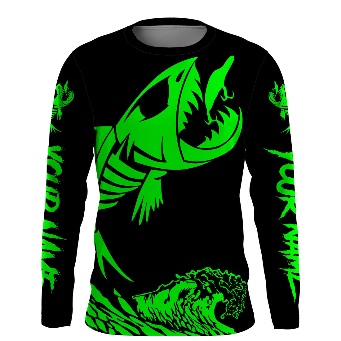 Fish skeleton reaper green black sun protection performance custom name long sleeve fishing NQS3578