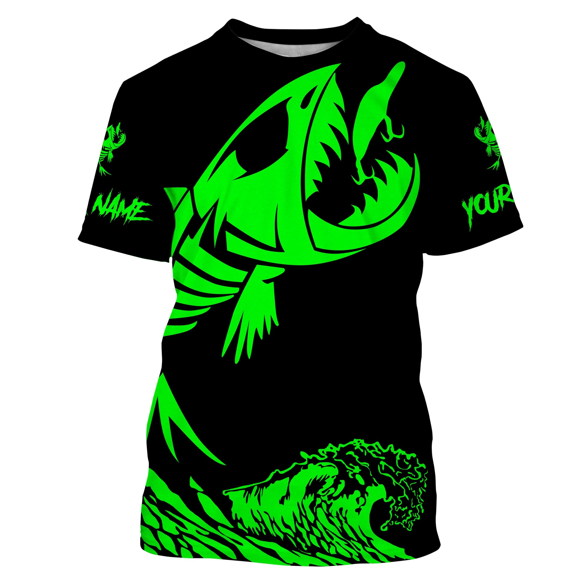 Fish skeleton reaper green black sun protection performance custom name long sleeve fishing NQS3578