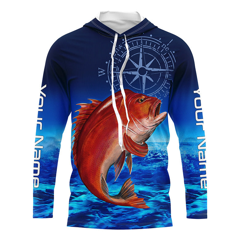 Personalized Red snapper Blue Long Sleeve Performance Fishing, compass tournament NQS5903