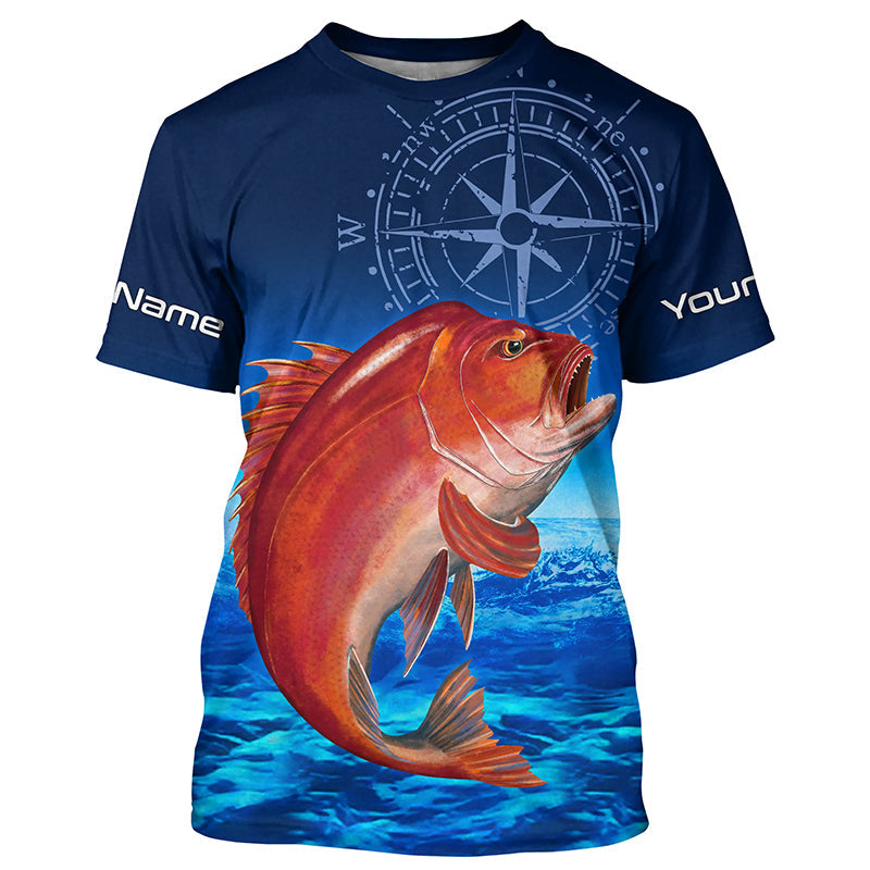 Personalized Red snapper Blue Long Sleeve Performance Fishing, compass tournament NQS5903