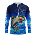 Personalized Rainbow trout Blue Long Sleeve Performance Fishing, compass tournament NQS5904