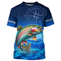 Personalized Rainbow trout Blue Long Sleeve Performance Fishing, compass tournament NQS5904