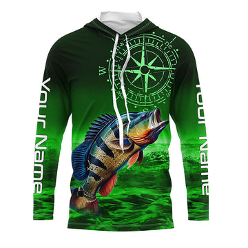 Personalized Peacock Bass Green Long Sleeve Performance Fishing, Bass compass tournament NQS6334
