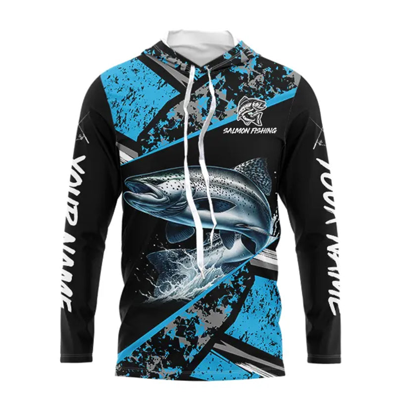 Chinook Salmon fishing Blue camo Long Sleeve Performance Fishing custom Salmon fishing NQS9347
