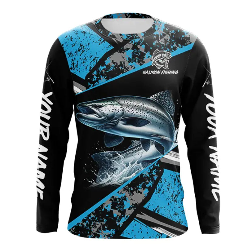 Chinook Salmon fishing Blue camo Long Sleeve Performance Fishing custom Salmon fishing NQS9347
