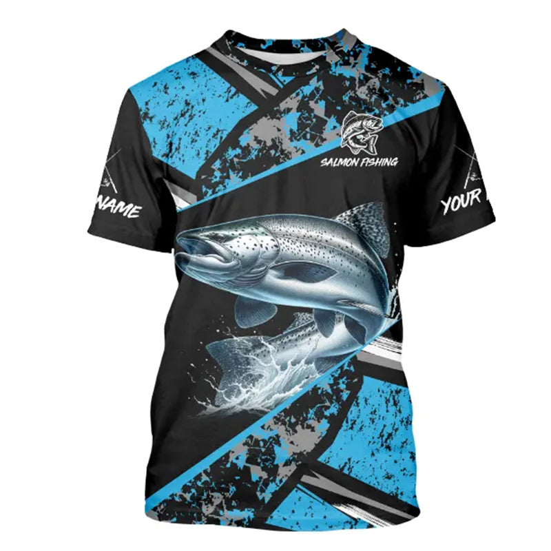 Chinook Salmon fishing Blue camo Long Sleeve Performance Fishing custom Salmon fishing NQS9347