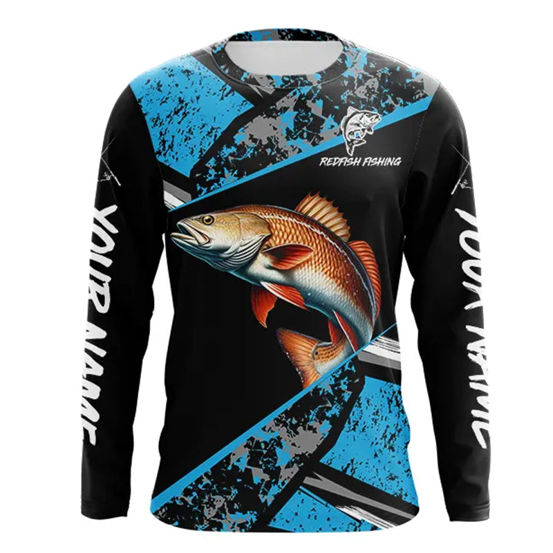 Redfish Drum fishing Blue camo Long Sleeve Performance Fishing custom Redfish fishing NQS9348