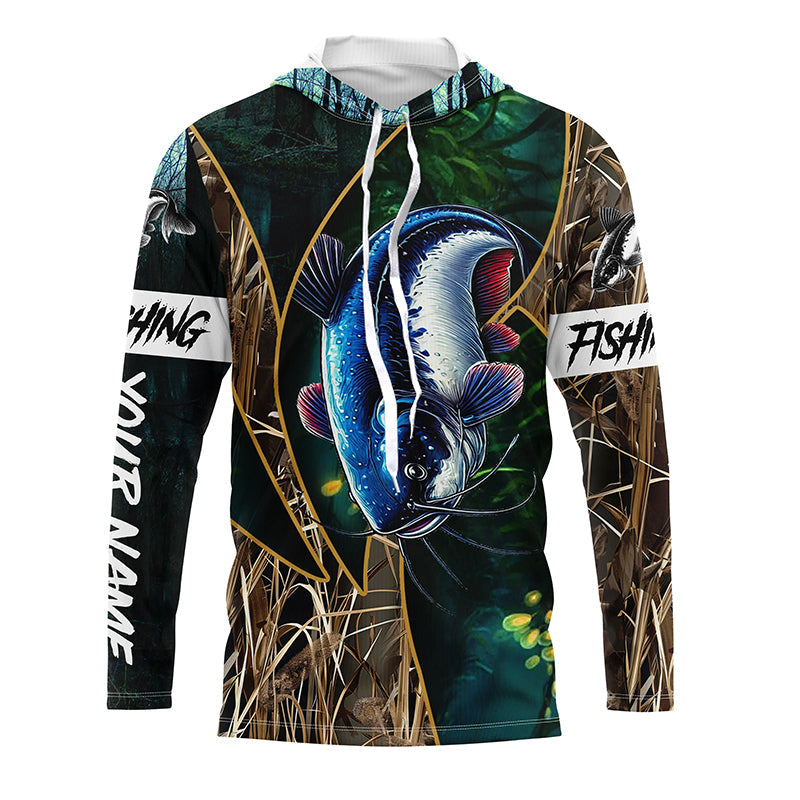 Catfish Fishing camo UV protection Customize name long sleeves fishing NQS1423