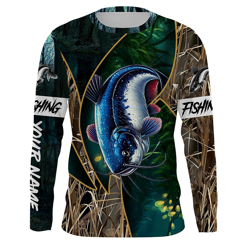 Catfish Fishing camo UV protection Customize name long sleeves fishing NQS1423