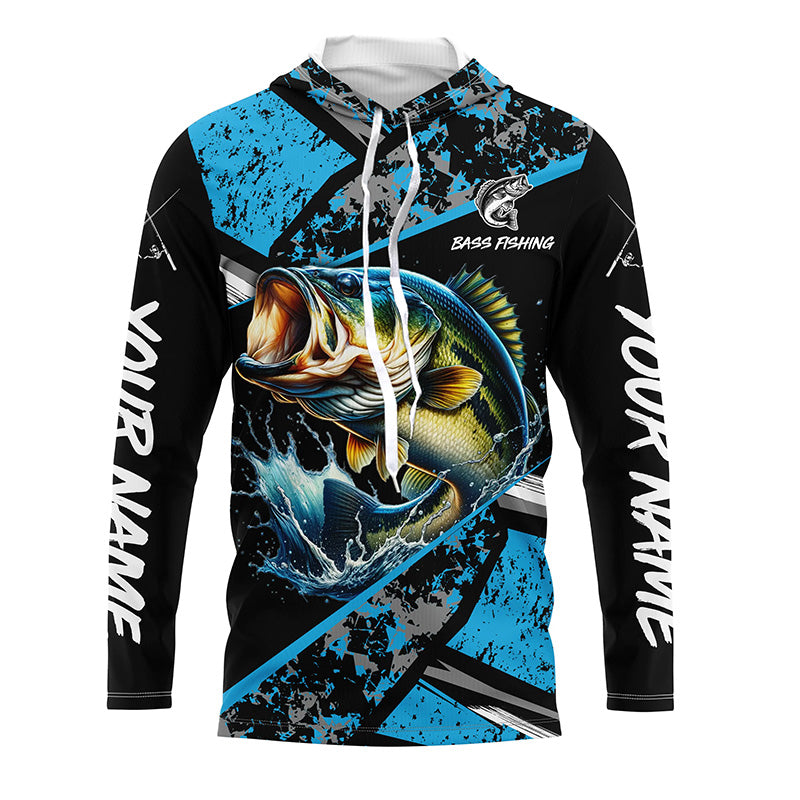 Largemouth Bass fishing Blue camo Long Sleeve Performance Fishing custom Bass fishing NQS7602