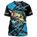 Largemouth Bass fishing Blue camo Long Sleeve Performance Fishing custom Bass fishing NQS7602