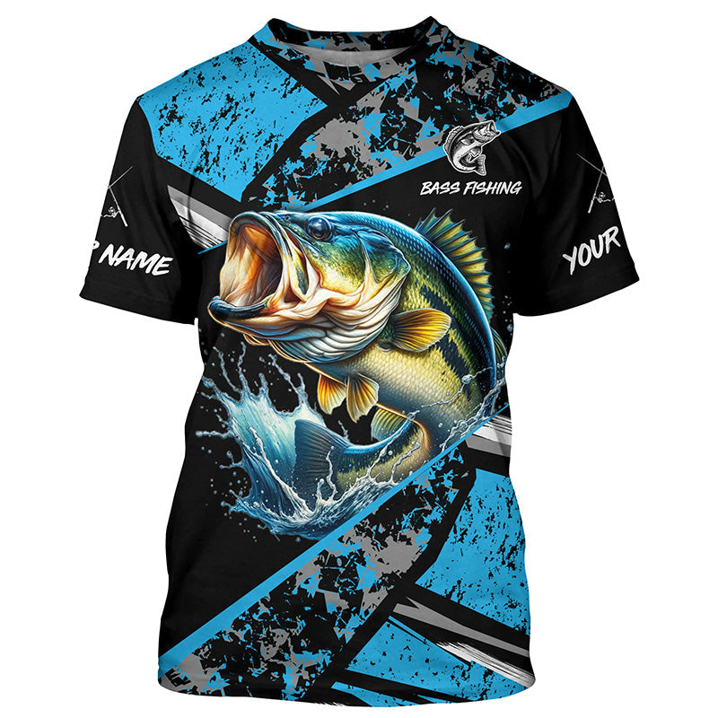 Largemouth Bass fishing Blue camo Long Sleeve Performance Fishing custom Bass fishing NQS7602