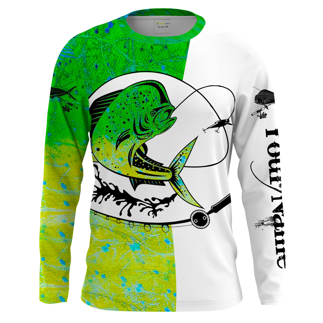 Mahi-mahi fish Dorado Fishing scales Custom white Long sleeve performance Fishing, apparel for saltwater fishing NQS2082
