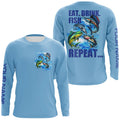 Saltwater offshore Fishing Custom Long Sleeve Performance Fishing Eat Drink Fish Repeat | Blue NQS5918