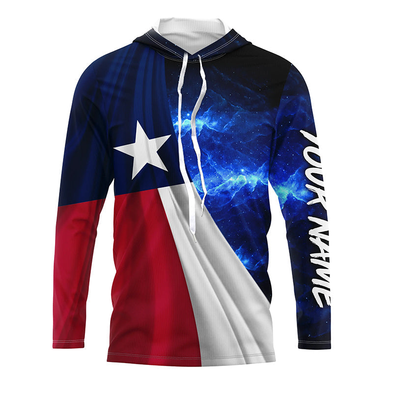 Texas Flag Universe patriotic Custom name blue galaxy UV protection long sleeve NQS8025