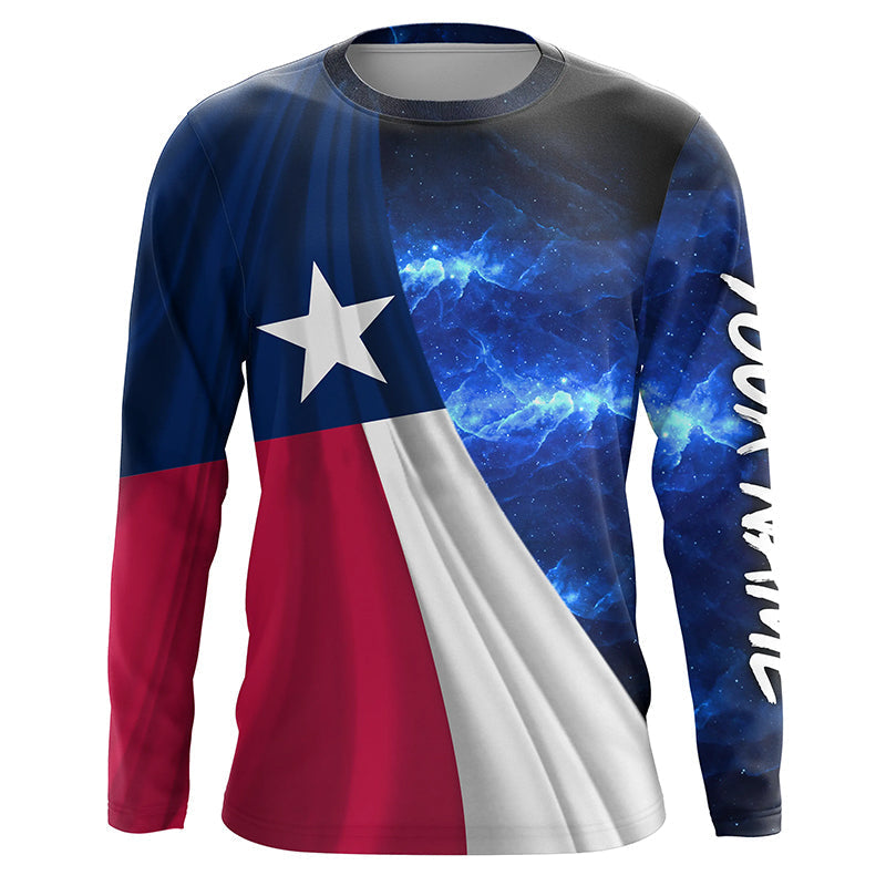 Texas Flag Universe patriotic Custom name blue galaxy UV protection long sleeve NQS8025