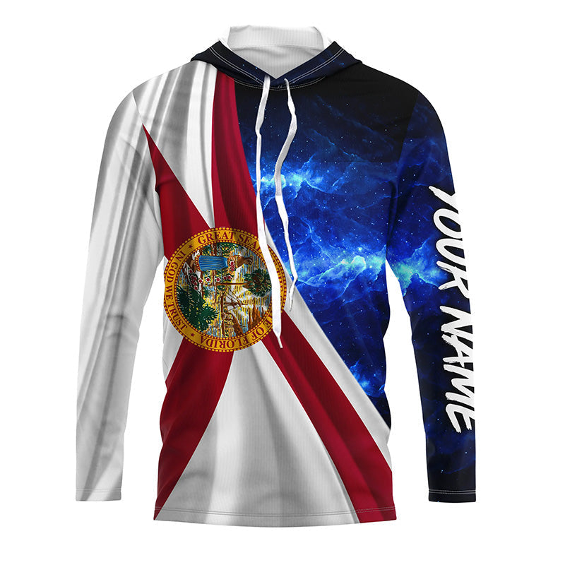Florida Flag Universe patriotic Custom name blue galaxy UV protection long sleeve NQS8026