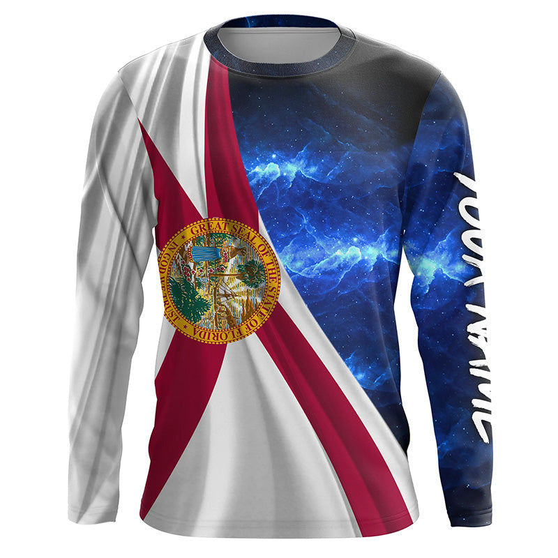 Florida Flag Universe patriotic Custom name blue galaxy UV protection long sleeve NQS8026