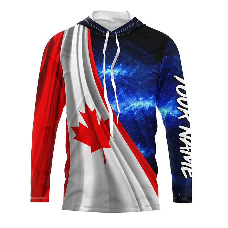Canadian Flag Universe patriotic Custom name blue galaxy UV protection long sleeve NQS8027