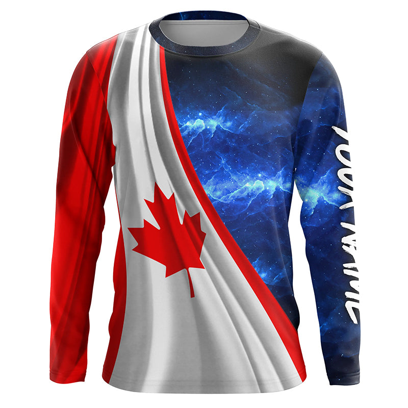 Canadian Flag Universe patriotic Custom name blue galaxy UV protection long sleeve NQS8027