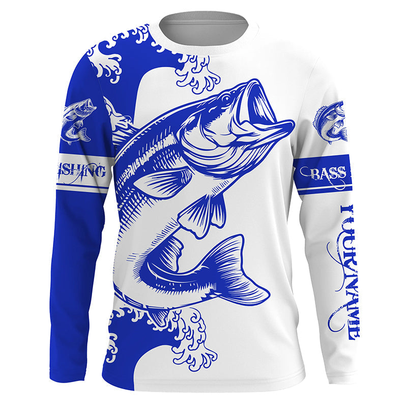Personalized Largemouth bass fishing tattoo, Bass Long Sleeve Fishing tournament | Blue NQS3733