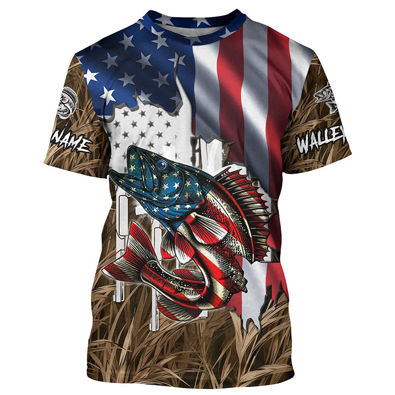 American flag patriot Walleye camo fishing, custom long sleeve sun protection fishing apparel NQS4109