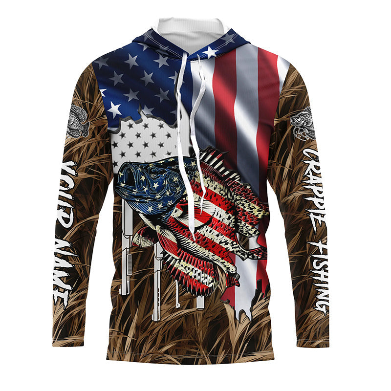 American flag patriot Crappie camo fishing, custom long sleeve sun protection fishing apparel NQS4110
