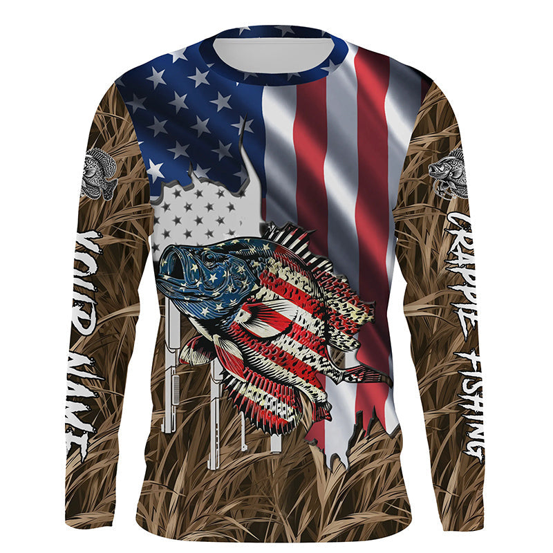 American flag patriot Crappie camo fishing, custom long sleeve sun protection fishing apparel NQS4110
