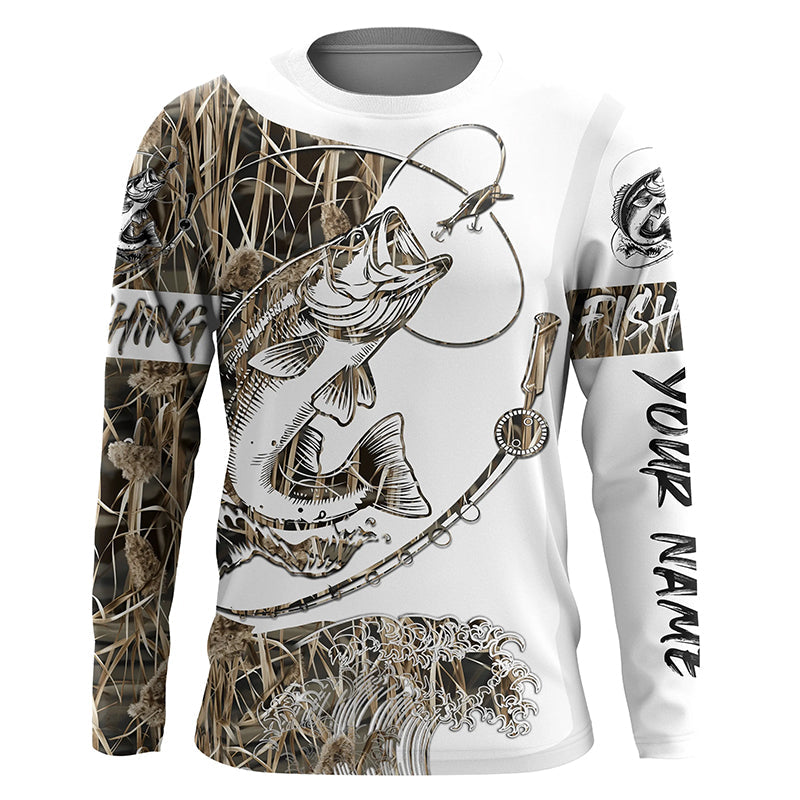 Largemouth Bass fishing tattoo camo custom Performance Long Sleeve fishing NQS1130