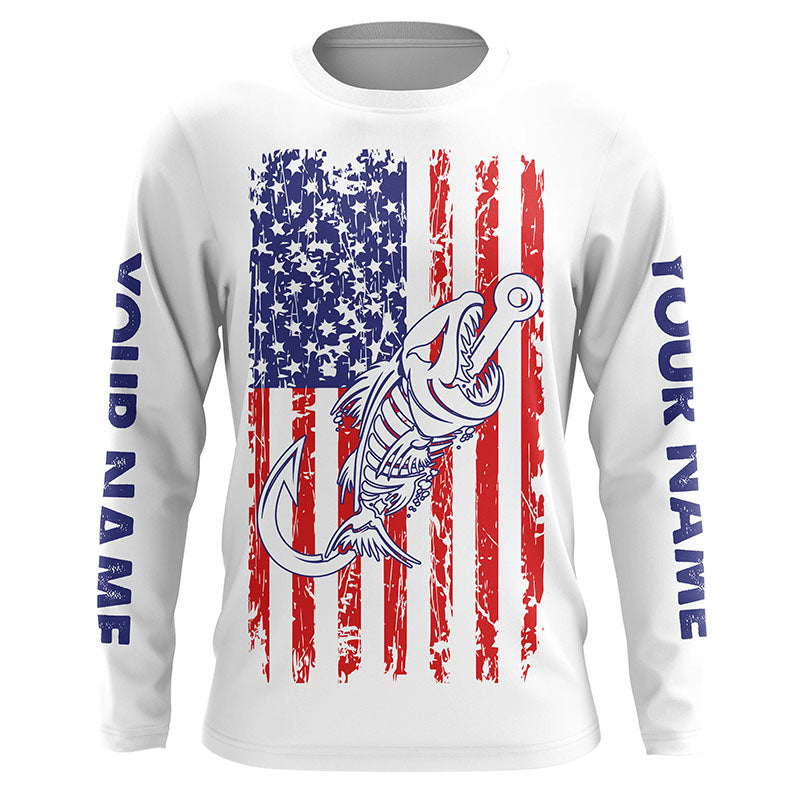 American flag fishing Fish hook skull Custom patriotic long sleeve sun protection fishing NQS5934