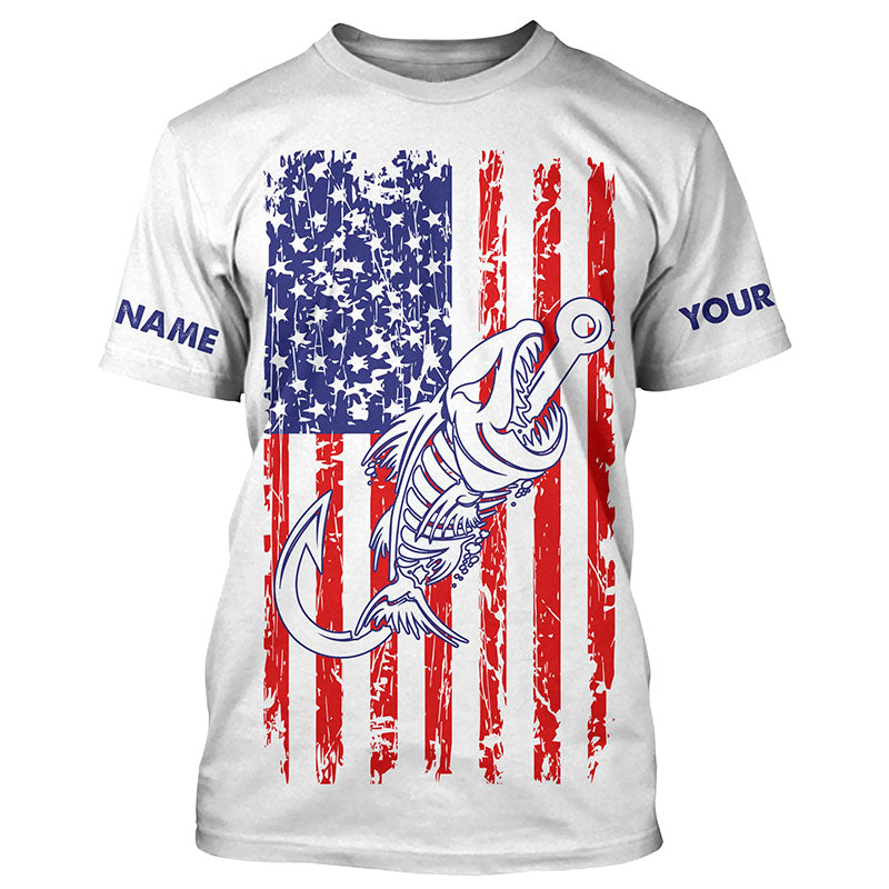 American flag fishing Fish hook skull Custom patriotic long sleeve sun protection fishing NQS5934