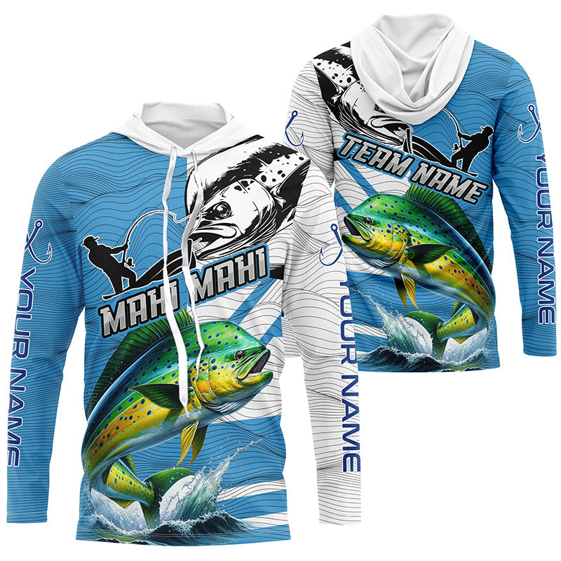 Mahi mahi Fishing Blue Camo UV protection custom long sleeve fishing apparel, Dorado fishing NQS8235