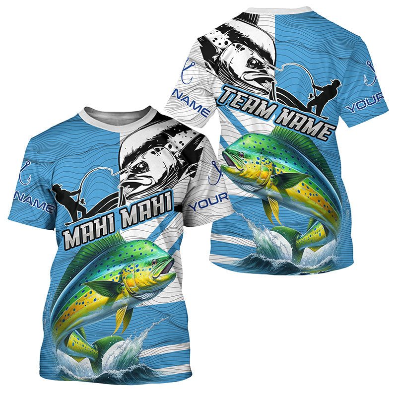 Mahi mahi Fishing Blue Camo UV protection custom long sleeve fishing apparel, Dorado fishing NQS8235