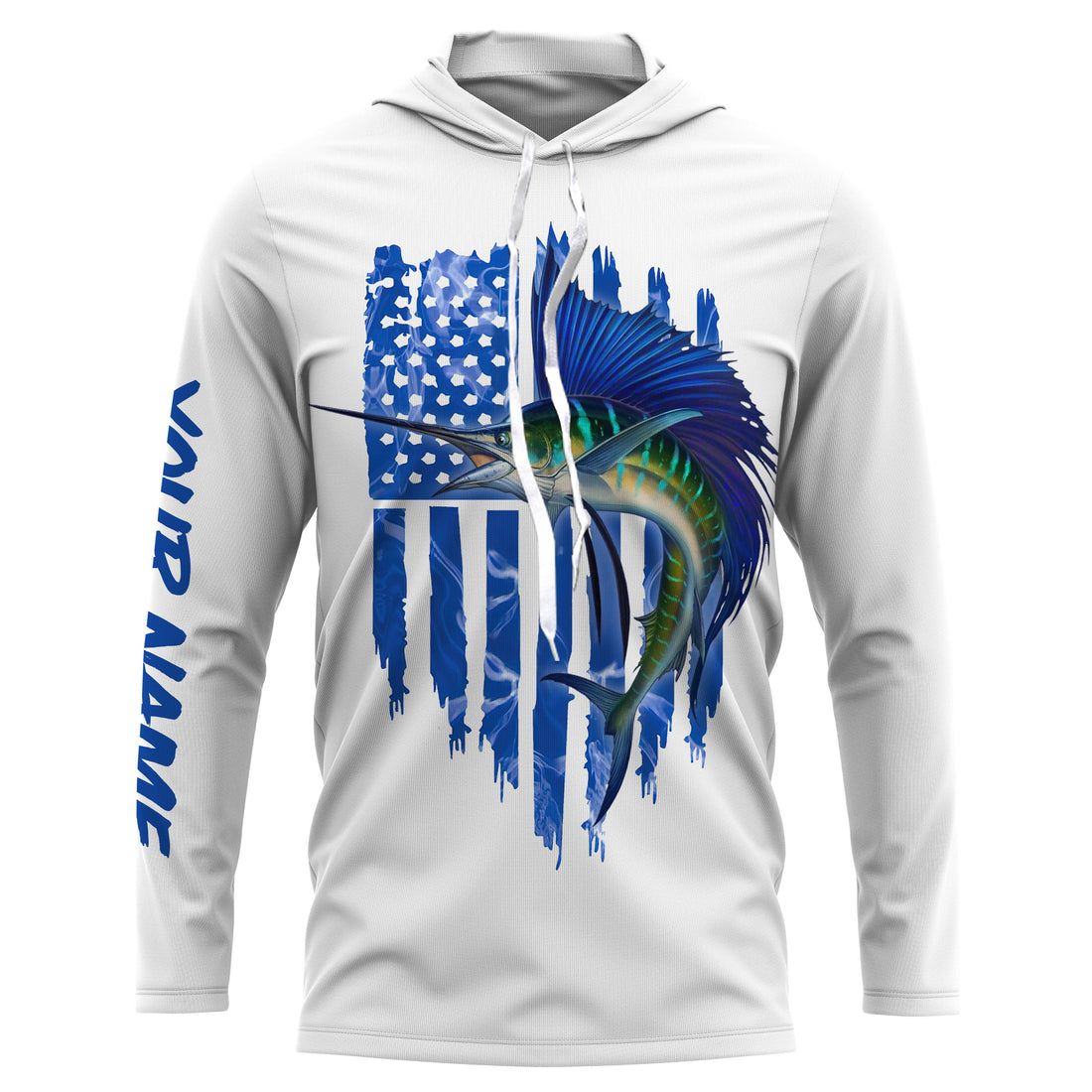 Sailfish fishing blue American flag patriotic fishing UV protection Customize name long sleeves UPF 30+ gift for fisherman NQS2353