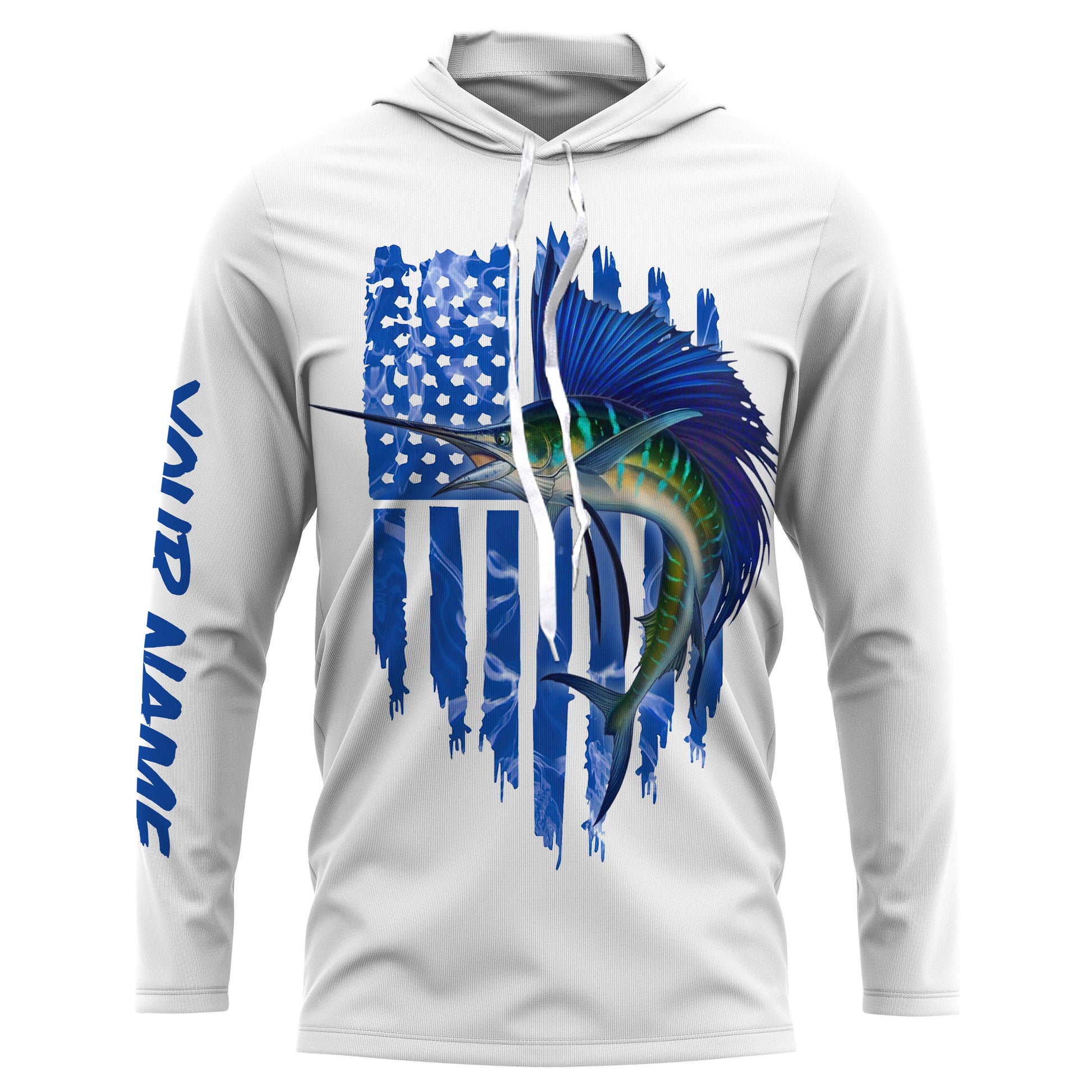 Sailfish fishing blue American flag patriotic fishing UV protection Customize name long sleeves UPF 30+ gift for fisherman NQS2353