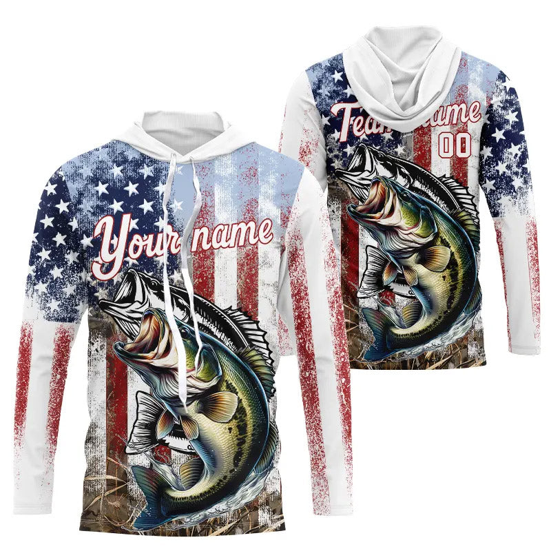 Largemouth Bass Fishing American Flag UV Protection Fishing Custom Patriotic Bass Fishing NQS9160