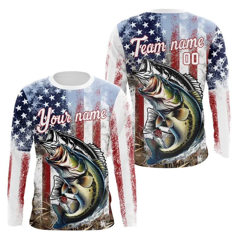 Largemouth Bass Fishing American Flag UV Protection Fishing Custom Patriotic Bass Fishing NQS9160