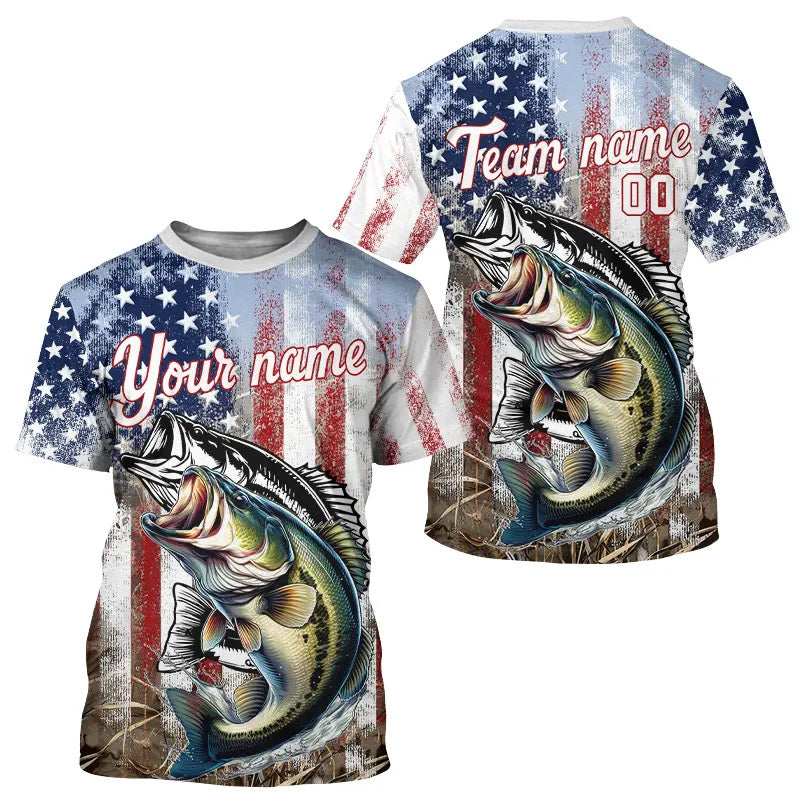 Largemouth Bass Fishing American Flag UV Protection Fishing Custom Patriotic Bass Fishing NQS9160