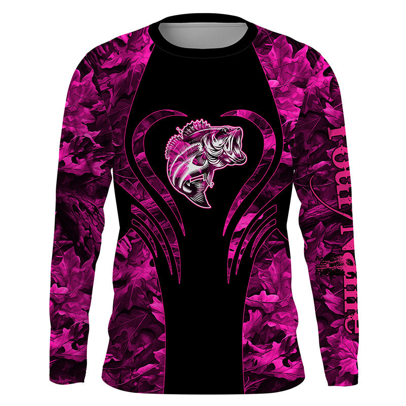 Bass fishing pink girl camo Custom name Long Sleeve Fishing, fishing gifts, kid NQS1642