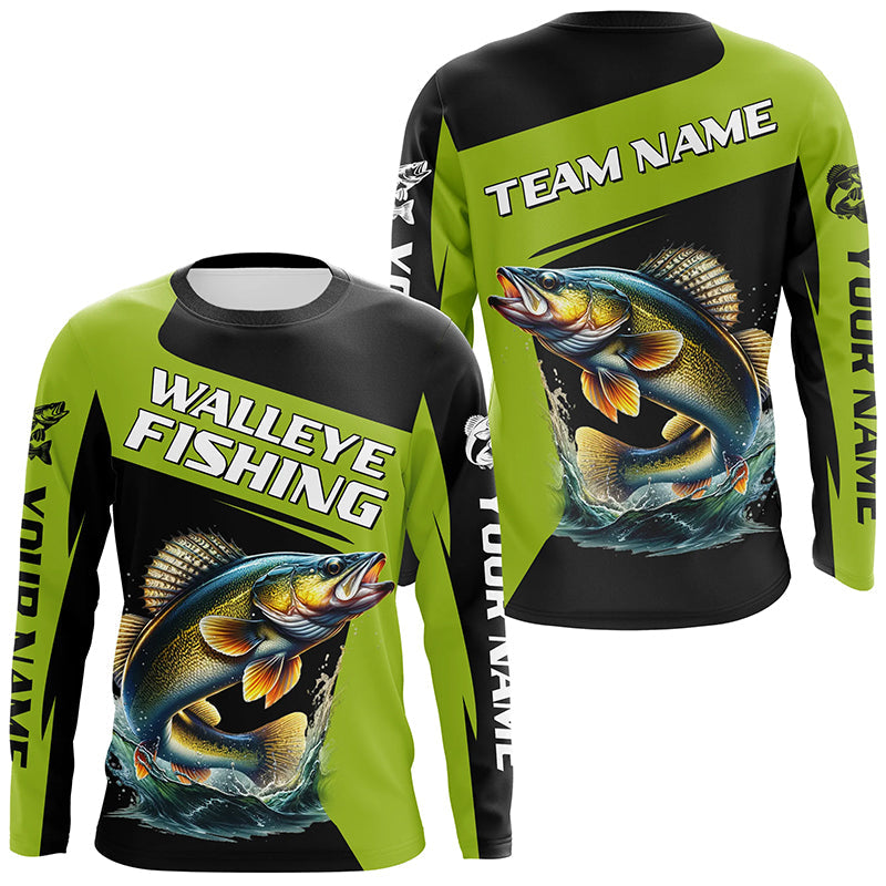 Black Green Walleye fishing Custom Long Sleeve Tournament Fishing, Performance Fishing NQS7458