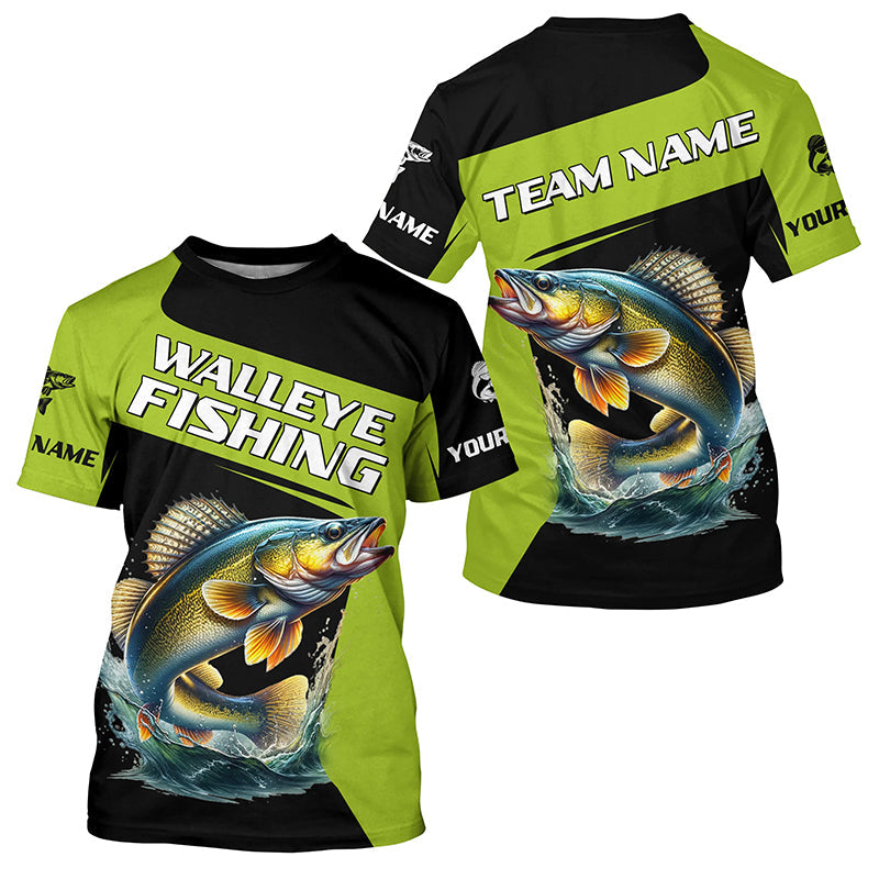 Black Green Walleye fishing Custom Long Sleeve Tournament Fishing, Performance Fishing NQS7458