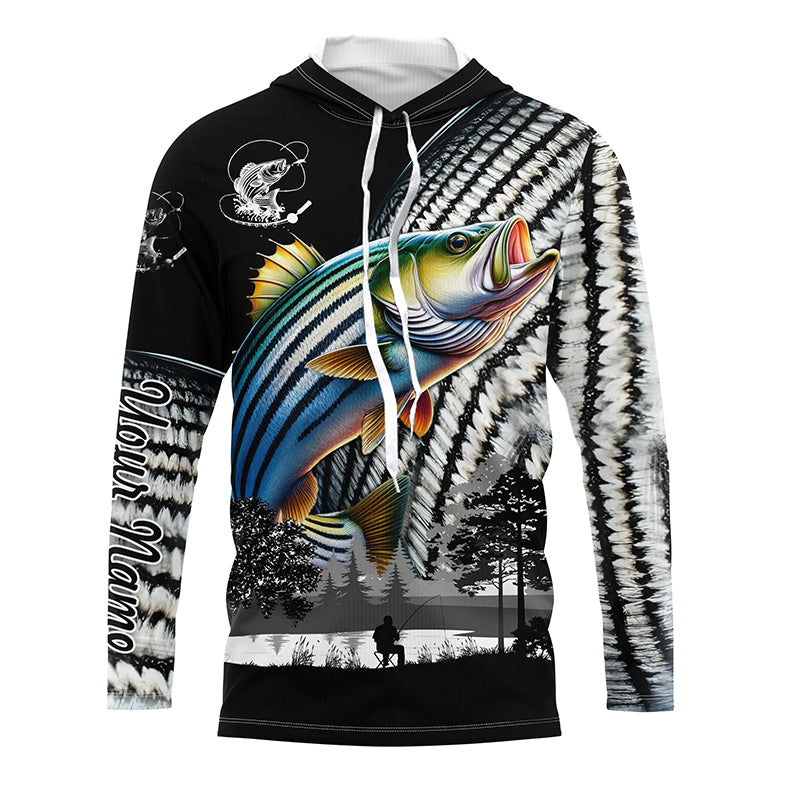 Striped Bass fishing scales white black Customize UV protection long sleeves fishing NQS1945