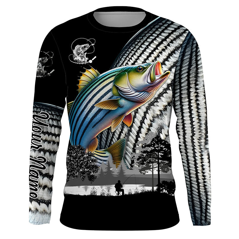 Striped Bass fishing scales white black Customize UV protection long sleeves fishing NQS1945